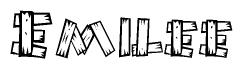 The image contains the name Emilee written in a decorative, stylized font with a hand-drawn appearance. The lines are made up of what appears to be planks of wood, which are nailed together
