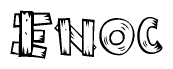 The image contains the name Enoc written in a decorative, stylized font with a hand-drawn appearance. The lines are made up of what appears to be planks of wood, which are nailed together
