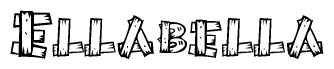 The image contains the name Ellabella written in a decorative, stylized font with a hand-drawn appearance. The lines are made up of what appears to be planks of wood, which are nailed together