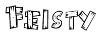 The clipart image shows the name Feisty stylized to look as if it has been constructed out of wooden planks or logs. Each letter is designed to resemble pieces of wood.