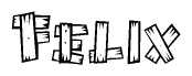 The clipart image shows the name Felix stylized to look as if it has been constructed out of wooden planks or logs. Each letter is designed to resemble pieces of wood.