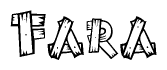 The clipart image shows the name Fara stylized to look as if it has been constructed out of wooden planks or logs. Each letter is designed to resemble pieces of wood.