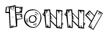 The image contains the name Fonny written in a decorative, stylized font with a hand-drawn appearance. The lines are made up of what appears to be planks of wood, which are nailed together