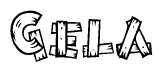 The clipart image shows the name Gela stylized to look like it is constructed out of separate wooden planks or boards, with each letter having wood grain and plank-like details.