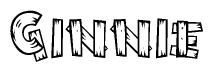 The clipart image shows the name Ginnie stylized to look as if it has been constructed out of wooden planks or logs. Each letter is designed to resemble pieces of wood.