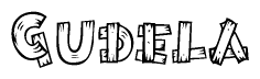 The clipart image shows the name Gudela stylized to look like it is constructed out of separate wooden planks or boards, with each letter having wood grain and plank-like details.