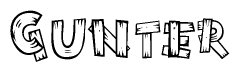 The image contains the name Gunter written in a decorative, stylized font with a hand-drawn appearance. The lines are made up of what appears to be planks of wood, which are nailed together