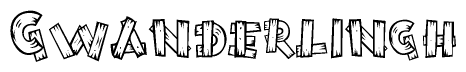 The image contains the name Gwanderlingh written in a decorative, stylized font with a hand-drawn appearance. The lines are made up of what appears to be planks of wood, which are nailed together