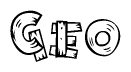 The image contains the name Geo written in a decorative, stylized font with a hand-drawn appearance. The lines are made up of what appears to be planks of wood, which are nailed together