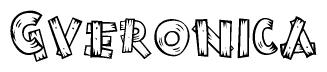 The image contains the name Gveronica written in a decorative, stylized font with a hand-drawn appearance. The lines are made up of what appears to be planks of wood, which are nailed together