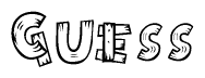The image contains the name Guess written in a decorative, stylized font with a hand-drawn appearance. The lines are made up of what appears to be planks of wood, which are nailed together