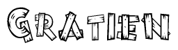 The image contains the name Gratien written in a decorative, stylized font with a hand-drawn appearance. The lines are made up of what appears to be planks of wood, which are nailed together