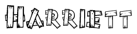 The image contains the name Harriett written in a decorative, stylized font with a hand-drawn appearance. The lines are made up of what appears to be planks of wood, which are nailed together