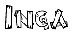 The image contains the name Inga written in a decorative, stylized font with a hand-drawn appearance. The lines are made up of what appears to be planks of wood, which are nailed together