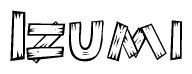 The clipart image shows the name Izumi stylized to look as if it has been constructed out of wooden planks or logs. Each letter is designed to resemble pieces of wood.