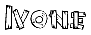 The clipart image shows the name Ivone stylized to look as if it has been constructed out of wooden planks or logs. Each letter is designed to resemble pieces of wood.