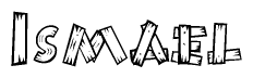 The image contains the name Ismael written in a decorative, stylized font with a hand-drawn appearance. The lines are made up of what appears to be planks of wood, which are nailed together
