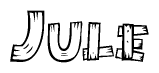 The image contains the name Jule written in a decorative, stylized font with a hand-drawn appearance. The lines are made up of what appears to be planks of wood, which are nailed together
