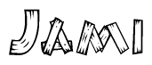 The clipart image shows the name Jami stylized to look as if it has been constructed out of wooden planks or logs. Each letter is designed to resemble pieces of wood.
