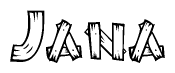The clipart image shows the name Jana stylized to look as if it has been constructed out of wooden planks or logs. Each letter is designed to resemble pieces of wood.