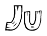 The image contains the name Ju written in a decorative, stylized font with a hand-drawn appearance. The lines are made up of what appears to be planks of wood, which are nailed together