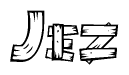 The image contains the name Jez written in a decorative, stylized font with a hand-drawn appearance. The lines are made up of what appears to be planks of wood, which are nailed together