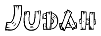 The clipart image shows the name Judah stylized to look as if it has been constructed out of wooden planks or logs. Each letter is designed to resemble pieces of wood.