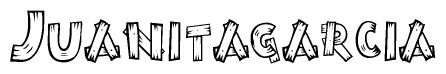 The clipart image shows the name Juanitagarcia stylized to look like it is constructed out of separate wooden planks or boards, with each letter having wood grain and plank-like details.