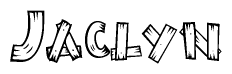 The image contains the name Jaclyn written in a decorative, stylized font with a hand-drawn appearance. The lines are made up of what appears to be planks of wood, which are nailed together
