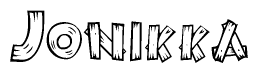 The image contains the name Jonikka written in a decorative, stylized font with a hand-drawn appearance. The lines are made up of what appears to be planks of wood, which are nailed together