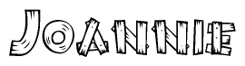 The clipart image shows the name Joannie stylized to look like it is constructed out of separate wooden planks or boards, with each letter having wood grain and plank-like details.