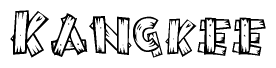 The image contains the name Kangkee written in a decorative, stylized font with a hand-drawn appearance. The lines are made up of what appears to be planks of wood, which are nailed together