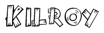 The clipart image shows the name Kilroy stylized to look like it is constructed out of separate wooden planks or boards, with each letter having wood grain and plank-like details.