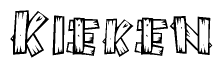 The image contains the name Kieken written in a decorative, stylized font with a hand-drawn appearance. The lines are made up of what appears to be planks of wood, which are nailed together