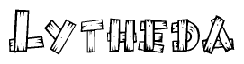 The image contains the name Lytheda written in a decorative, stylized font with a hand-drawn appearance. The lines are made up of what appears to be planks of wood, which are nailed together