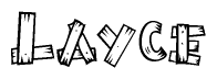 The image contains the name Layce written in a decorative, stylized font with a hand-drawn appearance. The lines are made up of what appears to be planks of wood, which are nailed together
