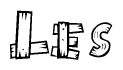 The clipart image shows the name Les stylized to look as if it has been constructed out of wooden planks or logs. Each letter is designed to resemble pieces of wood.