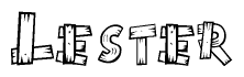 The image contains the name Lester written in a decorative, stylized font with a hand-drawn appearance. The lines are made up of what appears to be planks of wood, which are nailed together