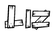 The clipart image shows the name Liz stylized to look as if it has been constructed out of wooden planks or logs. Each letter is designed to resemble pieces of wood.