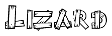 The clipart image shows the name Lizard stylized to look as if it has been constructed out of wooden planks or logs. Each letter is designed to resemble pieces of wood.