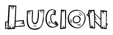 The clipart image shows the name Lucion stylized to look like it is constructed out of separate wooden planks or boards, with each letter having wood grain and plank-like details.
