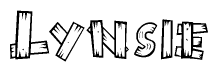 The clipart image shows the name Lynsie stylized to look like it is constructed out of separate wooden planks or boards, with each letter having wood grain and plank-like details.