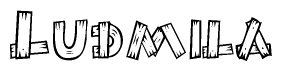 The image contains the name Ludmila written in a decorative, stylized font with a hand-drawn appearance. The lines are made up of what appears to be planks of wood, which are nailed together