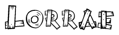 The clipart image shows the name Lorrae stylized to look as if it has been constructed out of wooden planks or logs. Each letter is designed to resemble pieces of wood.