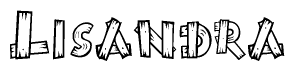 The image contains the name Lisandra written in a decorative, stylized font with a hand-drawn appearance. The lines are made up of what appears to be planks of wood, which are nailed together