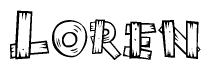 The clipart image shows the name Loren stylized to look like it is constructed out of separate wooden planks or boards, with each letter having wood grain and plank-like details.