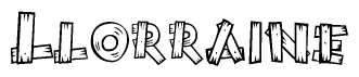 The clipart image shows the name Llorraine stylized to look like it is constructed out of separate wooden planks or boards, with each letter having wood grain and plank-like details.