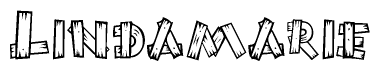 The image contains the name Lindamarie written in a decorative, stylized font with a hand-drawn appearance. The lines are made up of what appears to be planks of wood, which are nailed together
