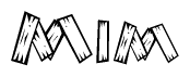 The image contains the name Mim written in a decorative, stylized font with a hand-drawn appearance. The lines are made up of what appears to be planks of wood, which are nailed together