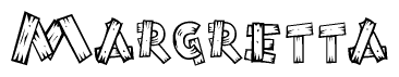 The clipart image shows the name Margretta stylized to look like it is constructed out of separate wooden planks or boards, with each letter having wood grain and plank-like details.